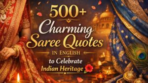 500+ charming saree quotes in English to celebrate heritage, elegance, and style for Instagram captions and posts. 🌸✨